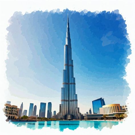 Burj Khalifa painting in Dubai - Creativity Without Borders Burj Khalifa Painting, Sunset Landscape Painting, Landscape Painting Watercolor, Forest Sunset, Without Borders, Abstract Watercolor Painting, Watercolor Images, Color Painting, Sunset Landscape