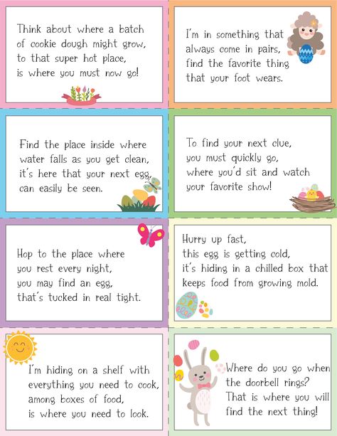 The best Easter egg hunt clues for kids! 50+ free printable Easter scavenger hunt clues you can use! Easter Clues For Older Kids, Easter Egg Hunt Clues For Kids, Easter Scavenger Hunt Clues For Older Kids, Outdoor Easter Scavenger Hunt Clues, Easter Basket Scavenger Hunt Clues, Easter Egg Scavenger Hunt Clues, Easter Basket Hunt, Easter Riddles, Easter Scavenger Hunt Clues