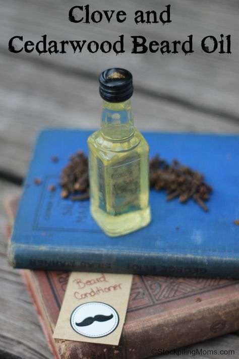 Clove and Cedarwood Beard Oil Beard Oil Diy, Essential Oil Beard Oil Recipe, Beard Growth Essential Oil Recipes, Beard Oil Recipe Diy, Homemade Beard Oil, Beard Oil Recipe, Diy Beard Oil, Badass Beard, Homemade Gift Idea