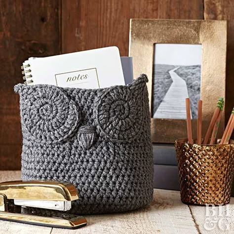 Crochet Owl Basket, Owl Basket, Owl Crochet, Crochet Owls, Crochet Owl, Start Knitting, Crochet Basket Pattern, Crochet Simple, Owl Patterns