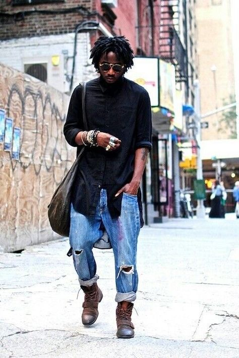 Bohemian Outfit Men, Boho Men Style, Black Hippy, Afro Punk Fashion, Bohemian Style Men, Black Hipster, Jeans Petite, Boho Men, Best Mens Fashion