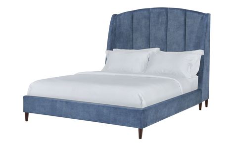 Paloma Queen Navy Upholstered Bed | Bob's Discount Furniture Navy Upholstered Bed, Slat Headboard, King Upholstered Bed, Queen Upholstered Bed, Slatted Headboard, Adjustable Bed, Lane Furniture, Luxurious Bed, Standard Bed