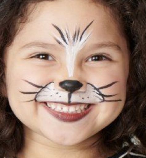 Kitty Face Paint Easy, Skunk Face Paint, Simple Cat Face Paint, Bluey Face Painting Ideas For Kids, Tiger Face Paint Easy, Cat Face Paint Easy, Animal Face Paint, Bear Face Paint, Wolf Face Paint