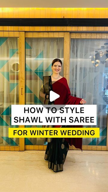 Winter Party Wear Outfit, How To Wear Saree In Winter Wedding, Dupatta And Shawl Together, Winter Saree Look With Shawl, Winter Wear With Saree, Sarees With Shawls, Saree And Shawl Style, Saree With Shawl Look, Winter Wedding Saree Look