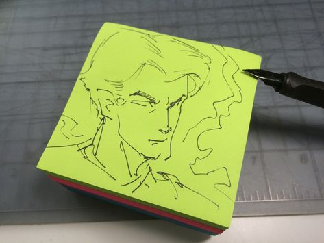 Easy Post It Note Drawings, Postit Note Art Drawing, Post It Drawings Sketch, Sticky Note Drawing, Post It Note Sketchbook, Post It Sketches, Post It Note Drawings, Post It Art, Sketches Simple