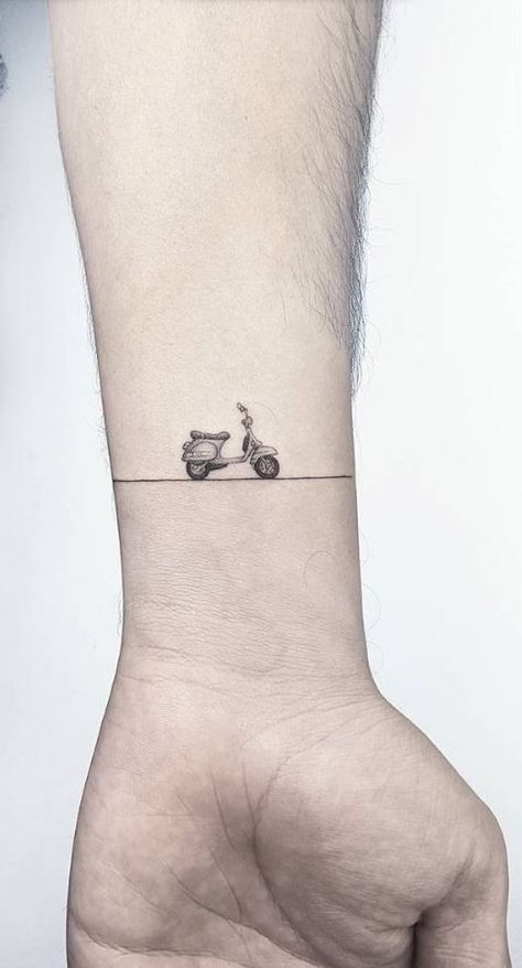 215 Coolest Bike Tattoo Ideas and Designs (2023) - TattoosBoyGirl Scooter Tattoo, Vespa Tattoo, Istanbul Tattoo, Bike Tattoo, Tato Minimal, Bicycle Tattoo, Vintage Vespa, Motorcycle Tattoos, Bike Tattoos