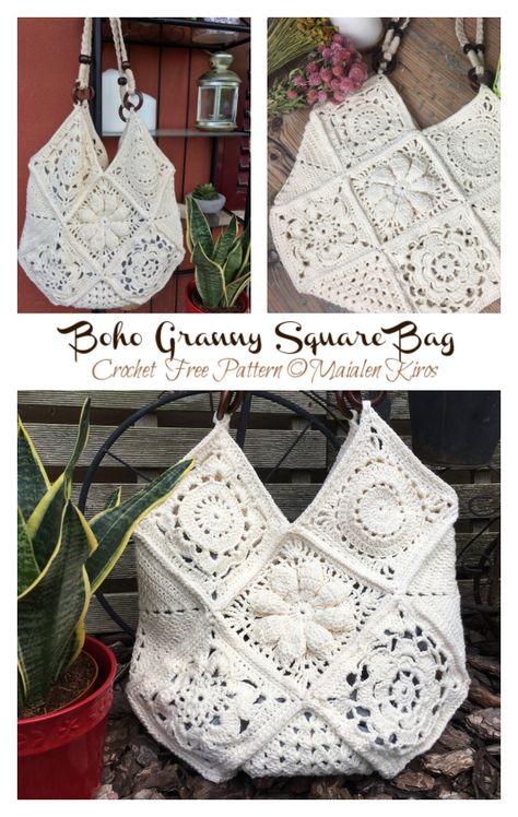 Boho Granny Square Bag Crochet Free Pattern - Crochet & Knitting Crochet Boho Bags Free Patterns, Crochet Granny Square Basket Pattern Free, Crochet Mandala Bag Free Pattern, Boho Bag Crochet Pattern, Crochet Boho Bag Pattern Free Granny Squares, Granny Square Bag Crochet Pattern Free, Crochet Pouch Bag Pattern, Crocheted Granny Square Bag, Crochet Granny Bag Pattern Free