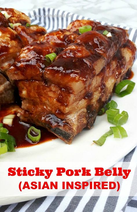 Porkbelly Asian, Sticky Pork Belly, Asian Pork Belly, Pork Belly Recipes Crispy, Cooking Pork, Sticky Pork, Chinese Pork, Mac Salad, Asian Pork