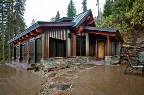 Modern Steel Exteriors, for a classy metalic look Chalet Modern, Metal Buildings With Living Quarters, Metal Building Kits, Metal Building Designs, Morton Building, Steel Siding, Metal Building Home, Siding Options, Contemporary Patio