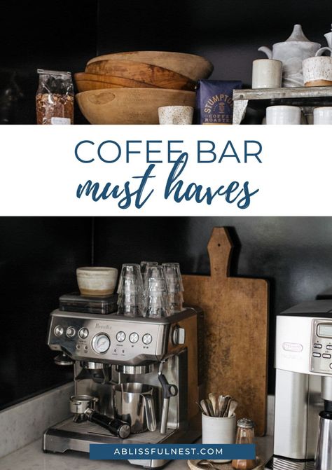 Explore our curated collection of must-have items for your coffee bar on Pinterest. Discover the essential ingredients that will take your coffee experience to the next level. From high-quality coffee beans and precise brewing equipment to stylish mugs and flavorful syrups, we've got you covered. #coffeestation #coffeebar #ABlissfulNest Coffee Bar Items, Coffee Bar Must Haves, Bar Must Haves, Different Coffee Drinks, Cofee Bar, Soda Bar, Bar Stuff, Coffee Supplies, Coffee Bar Decor