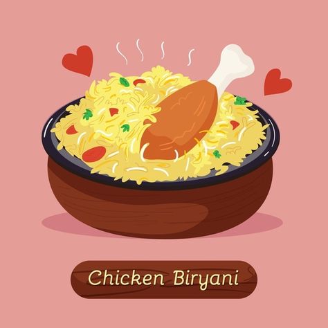 Drawn delicious chicken biryani | Free Vector #Freepik #freevector #food #kitchen #chicken #cooking Chicken Biryani Drawing, Biryani Drawing, Biryani Illustration, Cute Chicken Aesthetic, Chicken Animation, Easy Biryani, Maya Model, 23 Bday, Chef Images