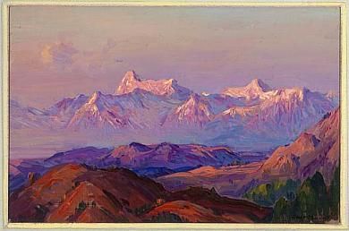 Evening Glow, Himalayas by Eliot Clark / American Art Nanda Devi, South Asian Art, Mountain Painting, Museum Gift, Nice Pictures, Night Landscape, Sunset Landscape, Mountain Art, South Asian