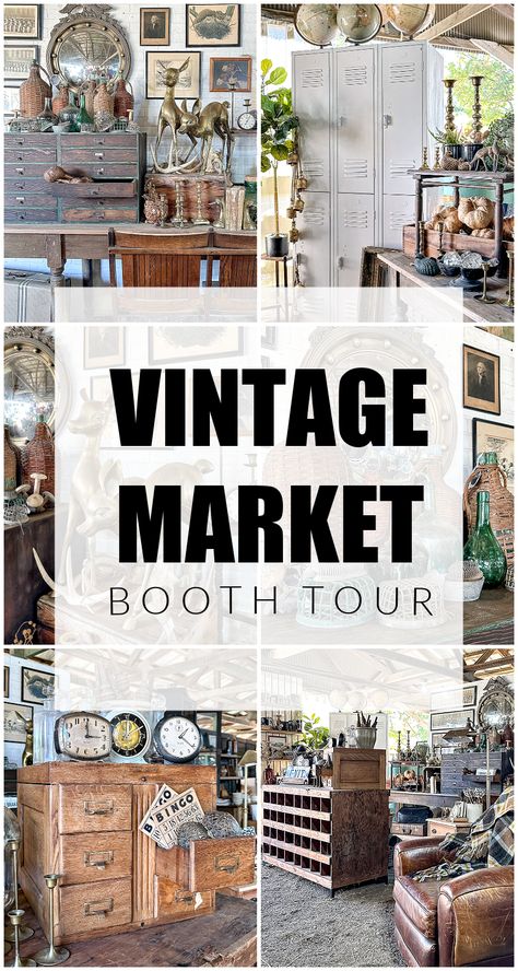 Take a tour of a vintage booth staged and styled at the Lucketts Fall Market! #vintagedecor #vintage #vintagefinds #vintagedisplay #vintagestyling Vintage Booth Ideas Display, Fall Vintage Booth Display, Flea Market Booth Display Ideas, Antique Booth Ideas Staging, Market Displays Booth Ideas, Antique Mall Booth Ideas, Vintage Markets Display, Flea Market Displays, Vintage Market Booth