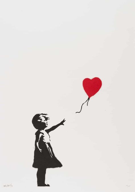 Banksy artworks up for auction in New York – in pictures | Art and design | The Guardian Banksy Tattoo, Girl With Balloon, Banksy Artwork, Graffiti Pictures, Banksy Canvas Prints, Street Art Banksy, Its A Girl Balloons, Banksy Graffiti, Banksy Art