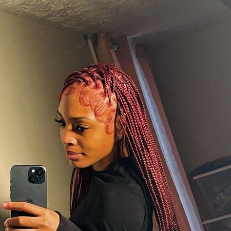 pretty face with a pretty lifestyle on Instagram Pink And Brown Fulani Braids, Pink And Red Box Braids, Red And Pink Braids Black Women, Red Pink Box Braids, Burgandy Braids On Dark Skin, Red Weave Hairstyles, Pretty Lifestyle, Red Braids, Pretty Braids