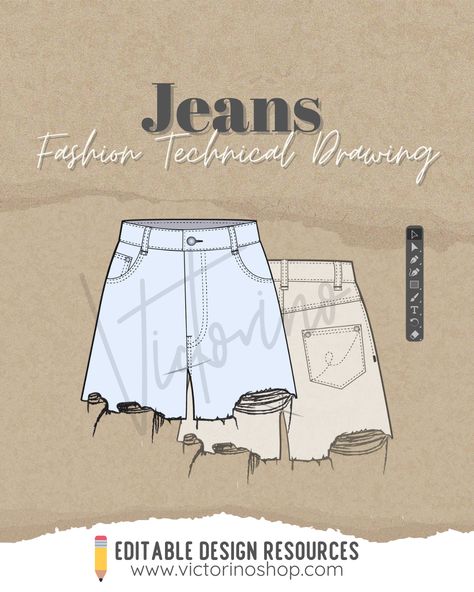 ✏️ Fashion Technical Drawing of Jean Shorts for Casual Summer Style Discover the freshness of summer with this technical drawing of jean shorts. Perfect for a casual style, this design highlights the comfort and versatility of jean shorts for hot days. #technicalDrawing #jeanShorts #casualStyle #summerFashion #fashionInspiration #summerOutfit #freshFashion #fashionArt  ️ Jeans Technical Drawing, Fashion Technical Drawing, Technical Drawings, Ripped Denim Shorts, Tech Pack, Clothing Mockup, Curated Design, Short Jeans, Summer Style Casual