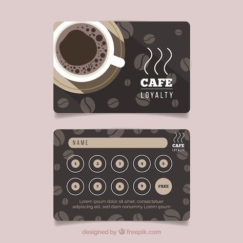 Coffee Coupon Design, Loyalty Card Coffee, Loyalty Card Design, Cafe Cards, Loyalty Card Template, Menue Design, Coffee Shop Business, Member Card, Visiting Card Design