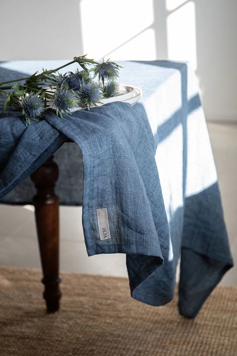 Stonewashed Linen Tablecloth in Navy Blue Melange/dark Blue Softened Linen Tablecloth/dinner Tablecloth in Linen Denim/free Shipping - Etsy South Africa Blue Linen Tablecloth, Simple Edges, Navy Tablecloth, Blue Linen Napkins, Dark Slate Blue, Understated Luxury, Square Tablecloth, Blue Table, Navy Linen