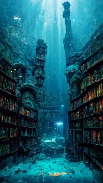 Undersea Kingdom Aesthetic, Underwater Room Fantasy Art, Underwater House Art, Underwater Portal Fantasy Art, Dnd Underwater City, Underwater Library Fantasy Art, Underwater Ruins Fantasy Art, Underwater Bedroom Fantasy Art, Underwater Palace Fantasy Concept Art