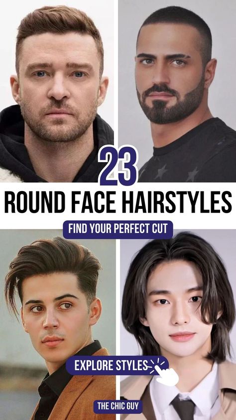 Flattering Haircuts: 23 Styles for Round-Faced Men Mens Hairstyles For Round Face, Round Face Mens Haircut, Best Haircut For Round Face Men, Asian Man Haircut Round Face, Haircut For Men Round Face, Man Haircut 2024, Haircuts For Men Round Face, Round Face Hairstyles Mens, Hairstyle For Round Face Men