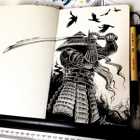 Bernoid (@bernoid) | Twitter Berserk Drawings, Musashi Miyamoto Drawing, Musashi Miyamoto Tattoo Ideas, Armor Tattoo Design, Black Ink Sketches, Manga Art Samurai, Samurai Drawing Sketches, Sketchbook Tattoo, Black Pen Art