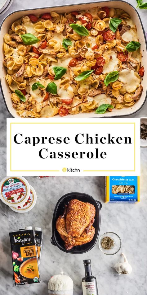 Caprese Chicken Casserole, Shredded Chicken And Pasta, Caprese Casserole, Chicken Pollo, Chicken Pasta Casserole, Chicken Caprese, Chicken And Pasta, Basic Cooking, Caprese Chicken