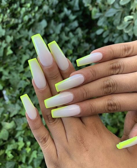 Neon Acrylic Nails, Neon Green Nails, Green Acrylic Nails, Milky Nails, Drip Nails, White Acrylic Nails, Long Acrylic Nails Coffin, Neon Nails, Square Acrylic Nails