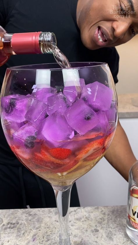 Tipsy Bartender Recipes, Giggle Juice, Giant Wine Glass, Bartender Recipes, Purple Food Coloring, Pink Moscato, Alcoholic Desserts, Lemon Vodka, Purple Food