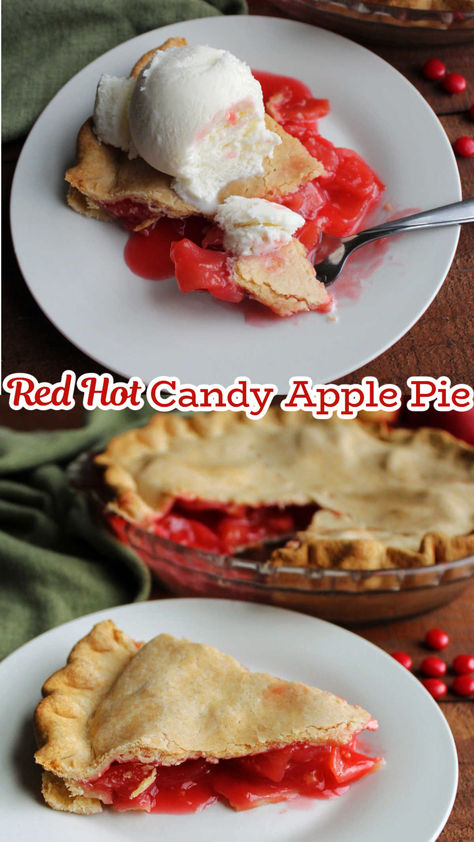 If you like red hot apples, you are going to love this candy apple pie. It has the bright color and big cinnamon flavor you know and love, but in pie form! Red Hot Candy, Red Hots Candy, Candy Apple Recipe, Just Pies, Hot Candy, Slice Of Pie, Apple Hand Pies, Tulle Wreath, Apple Pie Recipe