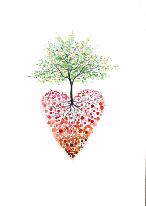 Heart Art Print, Tree Of Life Art, Heart Illustration, Watercolor Tree, Heart Painting, Textured Canvas Art, Small Canvas Art, Tree Illustration, Art Et Illustration