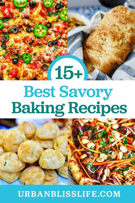 Not all baked goods are sweet! If you're looking for some delicious savory dishes to bake up, we've got 15+ of the best savory baking recipes in this recipe collection on UrbanBlissLife.com. Bakery Savory Items, Savory Fall Baking, Savory Baked Oatmeal Recipes, Savory Fall Baked Goods, Savory Breakfast Bake, Savory Baking Recipes, Savory Baked Goods, Dairy Free Lasagna, Best Buttermilk Biscuits