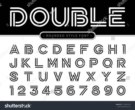 Vector of Modern Alphabet Letters and numbers, Parallel lines stylized rounded fonts, Double Line for each letter, Minimal Bold Letters set for Futuristic, sci-fi, Technology, Hi-tech, digitalstylized#lines#rounded#Double Fonts Alphabet And Numbers, Modern Alphabet, Gamer Party, Bold Letters, Parallel Lines, Simple Designs To Draw, Calligraphy Alphabet, Alphabet Design, Numbers Font