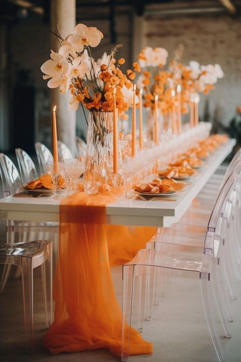 Orange Wedding Decorations, Orange Wedding Themes, Deco Orange, Wedding Orange, Thanksgiving Week, Wedding Decoration Ideas, Orange Party, Orange Table, Dinner Decoration