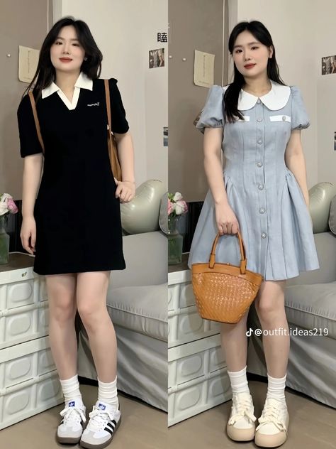 Plus Size Korean Outfits, Style Improvement, Chubby Outfit Ideas, Dragon Hair, Dress For Chubby, Chubby Style, Big Size Outfit, Outfit Modest, Gossip Girl Outfits