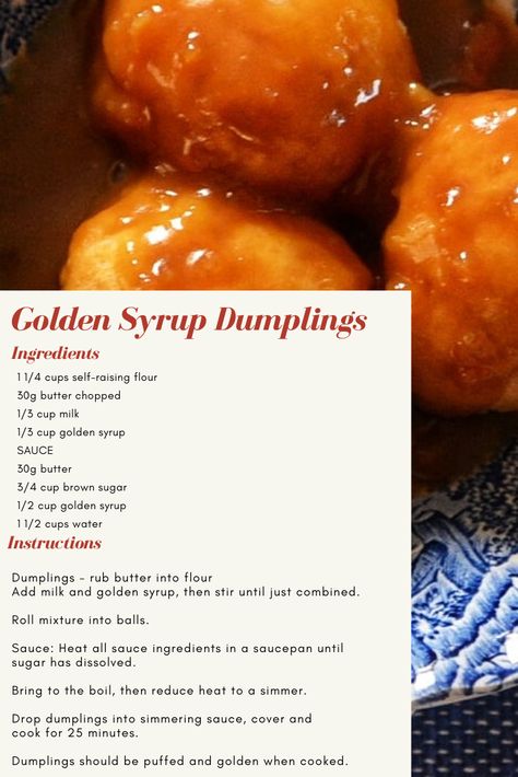 Golden Dumplings Recipe, Golden Dumplings, Recipes Using Golden Syrup, Golden Syrup Dumplings Recipe, Sweet Dumplings Recipe, Desert Dumplings, Sweet Dumplings Desserts, Golden Syrup Recipes, Recipes With Golden Syrup