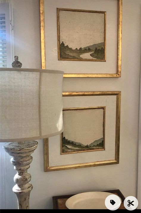 Enclosed Stairwell Wall Ideas, Gold Frame Wall Art, Painting Framing Ideas, Custom Framing Ideas, Majolica Green, Framed Pictures, Wall Decor Design, Framed Fabric, Wall Gallery