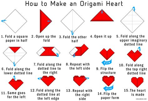 Easy Instructions to Fold an Origami Red Paper Heart | Cool2bKids Origami Heart Instructions, Money Origami Heart, Paper Hearts Origami, Easy Origami Heart, 3d Origami Heart, Origami Paper Folding, Origami Step By Step, Origami For Beginners, Origami Love