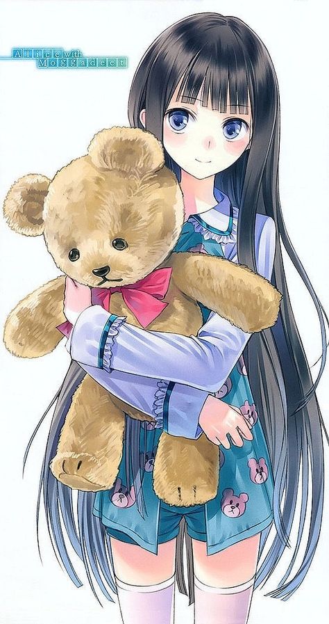 Fille et son ours en peluche (manga) Art Simple, Anime People, Long Black Hair, Art Anime, Anime Kawaii, An Anime, الرسومات اللطيفة, Manga Drawing, Japanese Anime