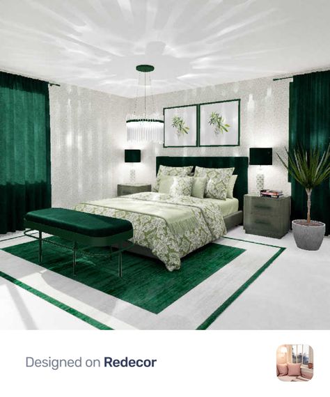 Royal Green Bedroom Aesthetic, Grey White And Green Bedroom Ideas, Emerald And White Bedroom, Emerald Green Bedroom Decor Inspiration, Emerald Green Bedding Decorating Ideas, Emerald Green And White Bedroom, Royal Green Bedroom, Emerald Bedroom Ideas, Emerald Green Bedroom Decor