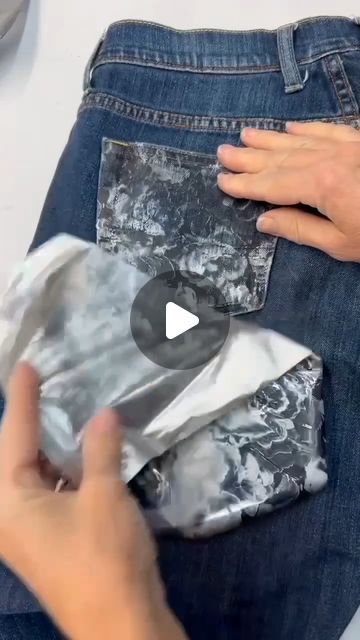 Jenn + Ash | Artistic Painting Studio on Instagram: "Let's make a custom pair of jeans using metallic transfer foils 🤩

#diytutorial #transferfoil #diycrafts #metallicfoils #foiling #foils #diyproject" Custom Jeans Diy, Painted Clothing, Artistic Painting, Transfer Foil, Denim Ideas, Painted Jeans, Embellished Denim, Diy Metal, Painting Studio