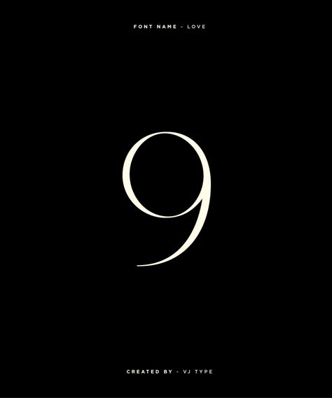 Typography Design By VJ Type 9 Number Design Fonts, Number 9 Aesthetic, 9 Number Logo, Typography Design Ideas, Vj Type, Number Tattoo Fonts, Notion Ideas, Number Wallpaper, Number Tattoo