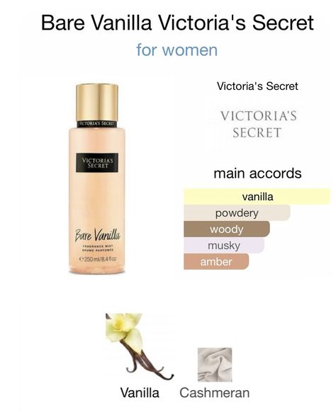 Victoria Secret Bare Vanilla, Fragrance Sets, Victoria's Secret Bare Vanilla, Scent Guide, Victoria Secret Scents, Victoria Secret Vanilla, Bare Vanilla, Perfume Notes, Vanilla Smell