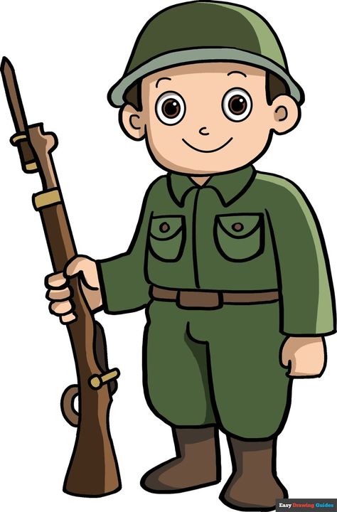 Calling all kid artists: Show your creative side and learn how to draw a soldier with us today. It's easier than ever before - let's begin now! https://easydrawingguides.com/how-to-draw-a-soldier/ Drawing Of Soldier, Soldier Drawing Easy, Drawing Soldier, Soldier Cartoon, Army Drawing, Soldier Drawing, Blending Colored Pencils, Boys Town, Easy Drawing Guides