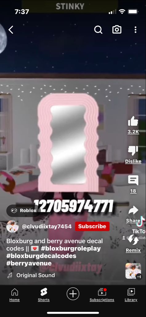 Code For Bloxburg, Squiggle Mirror, Pink Led Lights, Baby Decals, Bloxburg Decals Codes Aesthetic, Mirror Decals, Pic Code, Bloxburg Decals Codes Wallpaper, House Decals