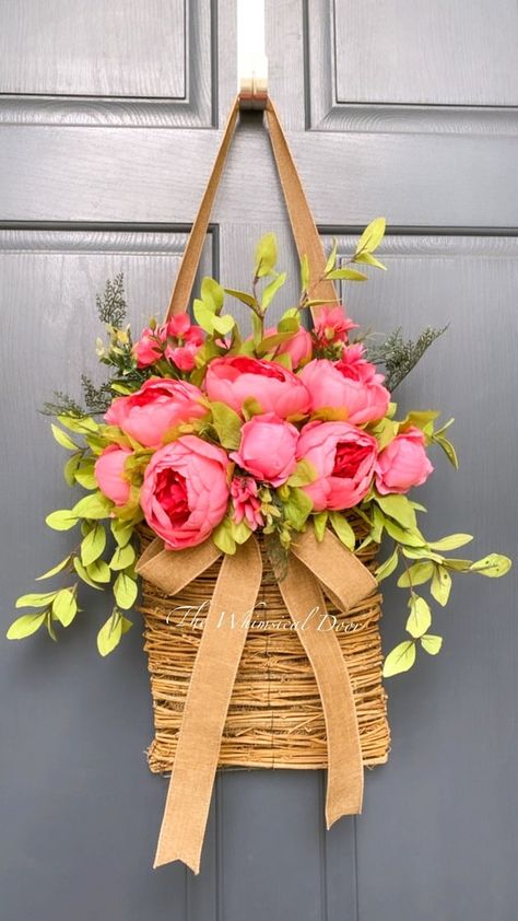 TheWhimsicalDoor - Etsy Front Door Baskets, Diy Frühling, Double Door Wreaths, Basket Wreath, Peony Wreath, Spring Front Door Wreaths, Diy Spring Wreath, Mothers Day Wreath, Spring Decor Diy