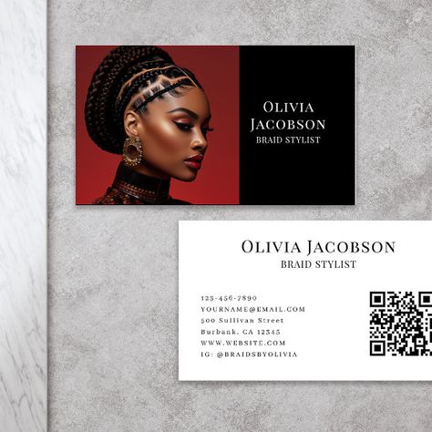 Braid Stylist Hair Loctician Photo Business Card Hair Stylist Business Cards Design, Photo Business Cards, Natural Hair Stylists, Hairstylist Business Cards, Packaging Ideas Business, Outdoor Decor Backyard, Packaging Ideas, Visiting Cards, Business Card Design