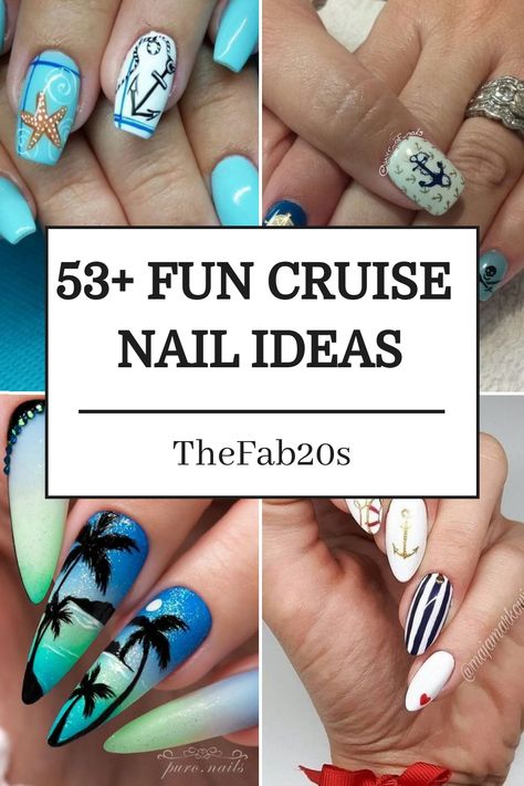 Looking for some inspiration for your next cruise nail design? Check out these stunning cruise nail ideas perfect for your upcoming Caribbean or Bahamas getaway. From simple and elegant nail designs to fun and vibrant patterns, get ready to set sail with the most fabulous nails on board. Elevate your vacation look with the perfect manicure that will make a splash on deck. Royal Caribbean Cruise Nails, Cruise Fingernails, Nail Designs For Cruise Vacation, Cruise Manicure Ideas, Alaska Cruise Nails Designs, Cruise Vacation Nails, Sailing Nails, Carribean Cruise Nail Ideas, Cruise Ship Nails