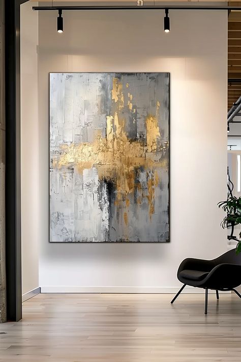 Original handmade abstract painting with textured gold and grey tones, featuring bold brushstrokes and a modern composition Grey Tones, Abstract Canvas Art, Modern Aesthetic, Elevate Your Home, Portrait Drawing, Abstract Wall, Abstract Canvas, Abstract Wall Art, Art Original