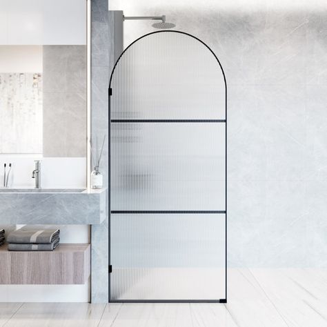 VIGO 34'' W x 78'' H Frameless Fixed Glass Panel with Pattern Glass & Reviews | Wayfair Framed Shower Screen, Shower Screen Door, Glass Bathroom Door, Framed Shower Door, Arched Design, Shower Screens, Bathroom Transformation, Bathtub Doors, Fluted Glass