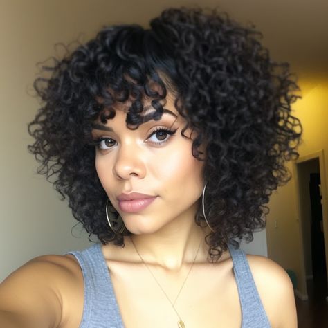 Curly Bob Round Face, Coily Bob, Short Curly Hair With Bangs Round Face, Curling A Bob Haircut, Hair Big Forehead, Curly Bob With Bangs, Curling Fine Hair, Curly Inverted Bob, Natural Bangs